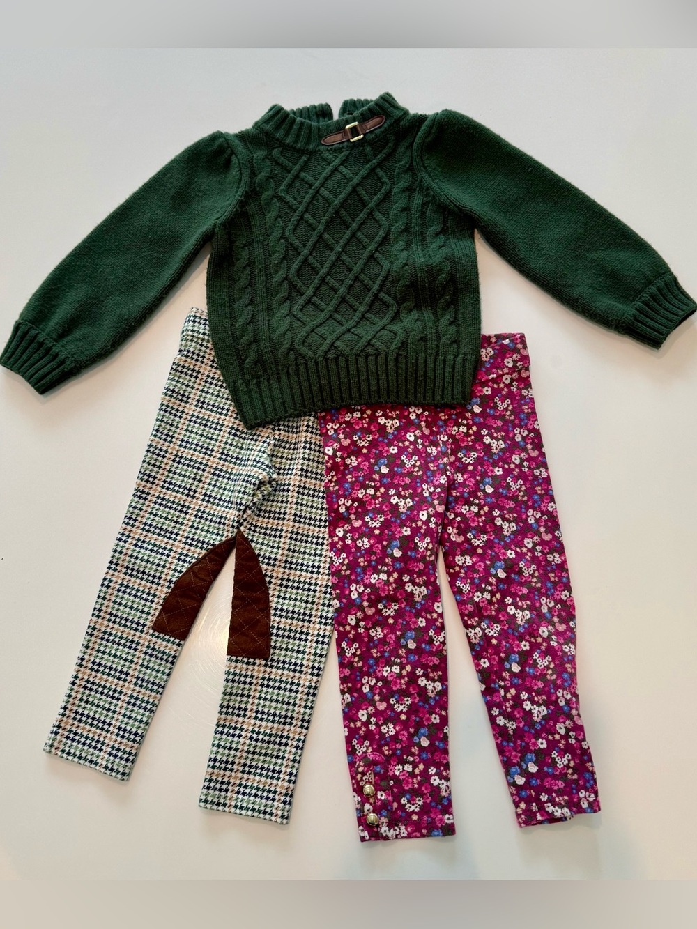 Janie & Jack outfit- 2T Equestrian Cable Sweater and 3 pairs riding leggings